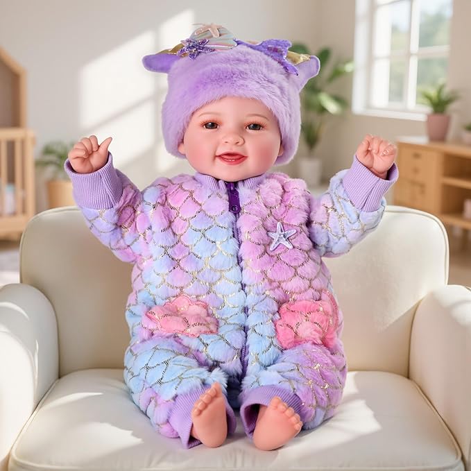 BABESIDE Mermaid Baby Doll Girl-17inch Realistic Soft Baby Dolls with Sparkling Mermaid Outfit & Accessories, Cute Mermaid Toys for 3+ Year Old Girls Gifts, Pretend Play, Collection