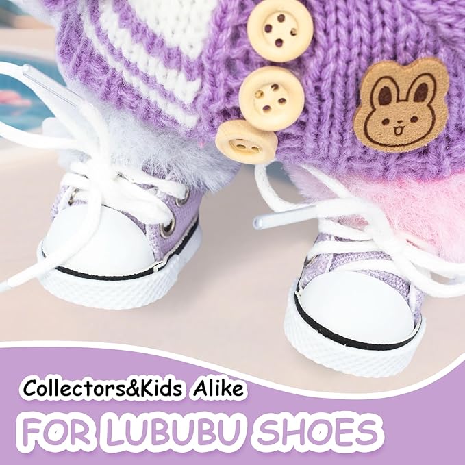 Mini Doll Shoes, 1 Pair Cute Lace Up Canvas Sneakers Compatible for 17cm/15cm Doll Shoes Toy Outfit Accessories (Purple)