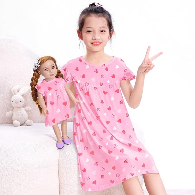 ICOSY Matching Doll & Girls Nightgowns Clothes Girls Pajamas Sleepwear Outfit for Kids and 18" Girl Doll