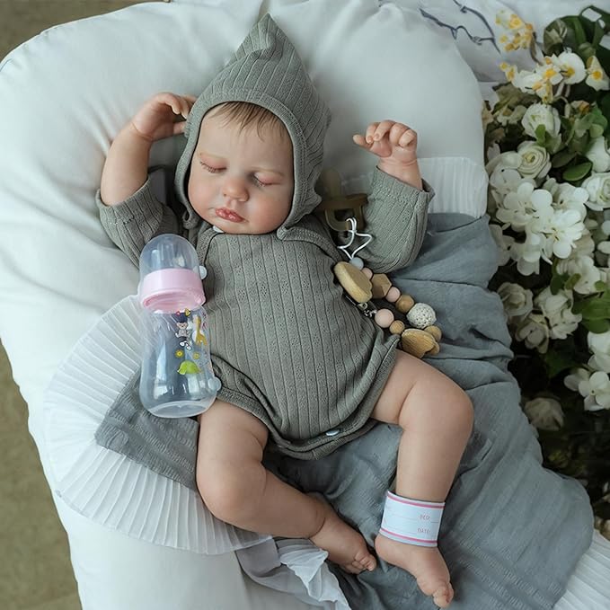 SCOM 20-Inch Realistic Reborn Baby Girl Doll, Soft Full Vinyl Body, Bathable & Poseable, Weighted Feel, Hand-Painted Details with Gift Box & Accessories, Ages 3+