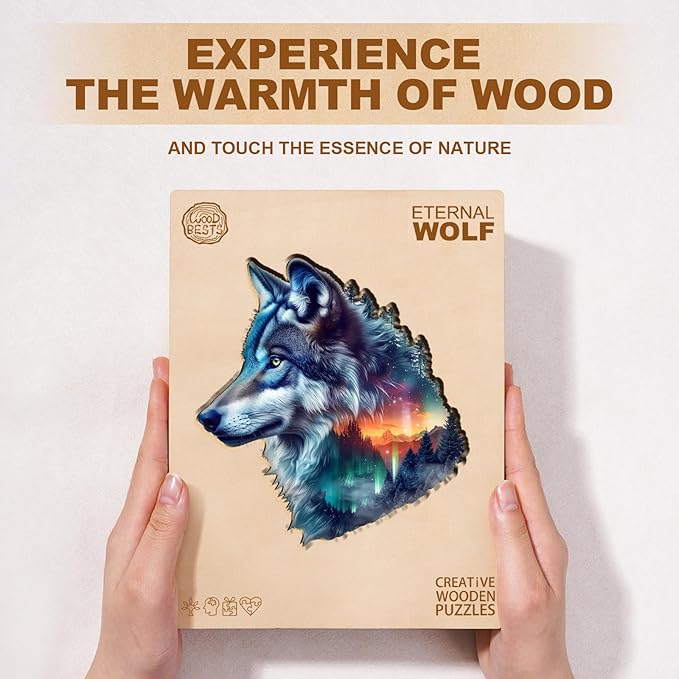 Wooden Puzzles for Adults, Aurora Wolf Jigsaw Puzzles, 190 Piece Unique Shaped Puzzle, Animal Shape Puzzle, Gifts for Adults/Friends/Family, Family Game，Wall Decor(13.4 * 12.9in)
