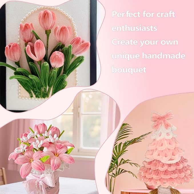 922 Pcs Pipe Cleaners Craft for Flowers, 5 Assorted Colors Pipe Cleaners Bulk for Arts and Crafts Supplies, Pastel Chenille Stems for DIY Art Making Kits, Bulk Fuzzy Gardening Tape Ribbon