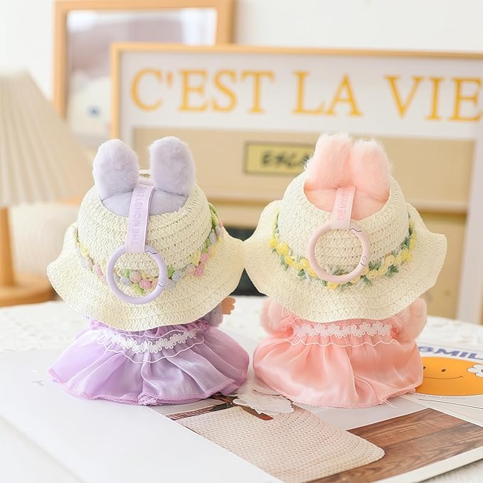 Clothes for Dolls Accessories, Outfit Set 5 Pieces Gauze Dress for 15cm 17cm Doll (No Doll), Romantic Hat Skirt Shoes Doll Clothing Set Replacement Purple