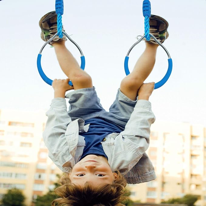 7PCS Colorful Ninja Rings - Gymnastic Rings, Swing Bar Rings, Monkey Rings, Climbing Rings Outdoor Backyard Play Sets Playground Equipment for Ninjaline Obstacle Accessories