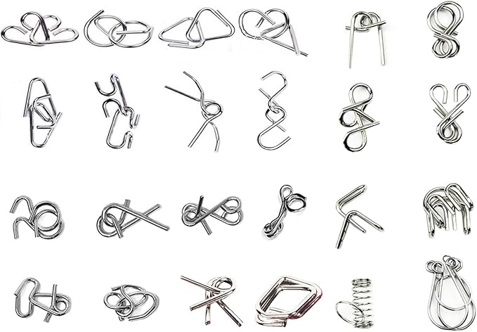 Ahyuan Metal Wire Puzzles Set of 32 with Pouch Large Thick IQ Test Mind Games Toys IQ Toys Brain Teaser Puzzles Metals Wire Puzzle Magic Trick Toy Metal IQ Puzzle Party Favors for Kids Adults (Silver)