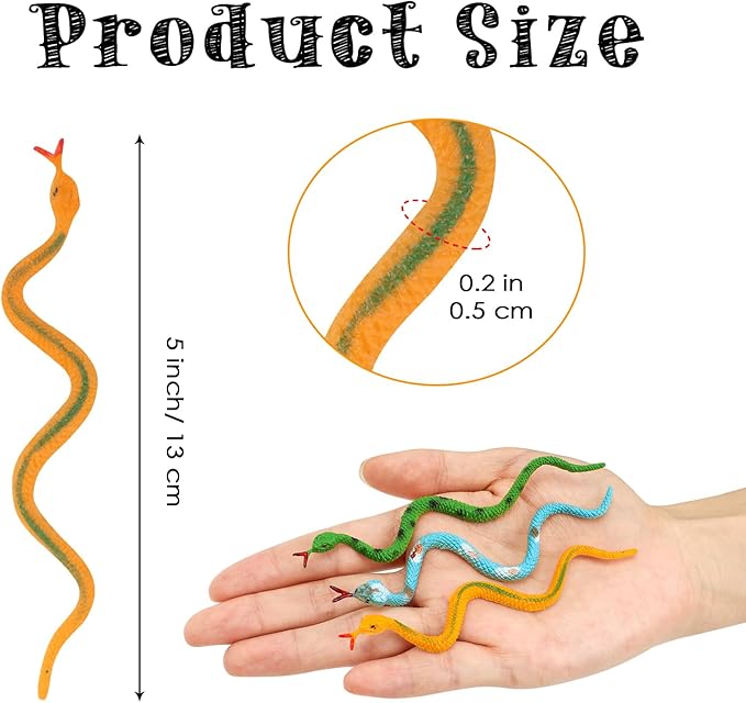 24 Pcs Colorful Realistic Snakes Rubber Mini Plastic Snakes Prank Snake for Party, Tricking People, Garden Props Decorations, 4in