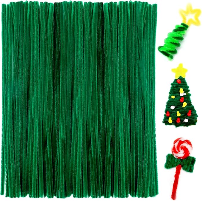 Praisebank Christmas Green Pipe Cleaners for Crafts, 200pcs, Chenille Stems for DIY Projecets, Arts & Crafts Supplies for Festival Party Decorations