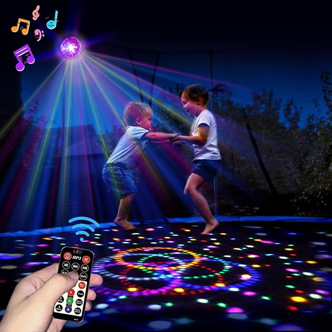 Trampoline LED Lights with Music, 9 Colors, Remote Control - Syncs up to 16FT, 15FT, 14FT, 12FT, 10FT Trampoline Accessories for Kids & Adults