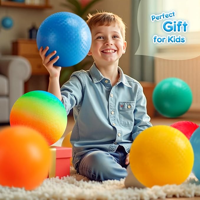 EVERICH TOY Playground Balls Kickball, 6 or 12 Pack 8.5" Dodgeballs Bouncy Kick Balls for Kids Adults Outdoor Indoor, 4 Square Ball Sports School Yard Games for Boys Girls 3-5 5-8 8-12 with Pump