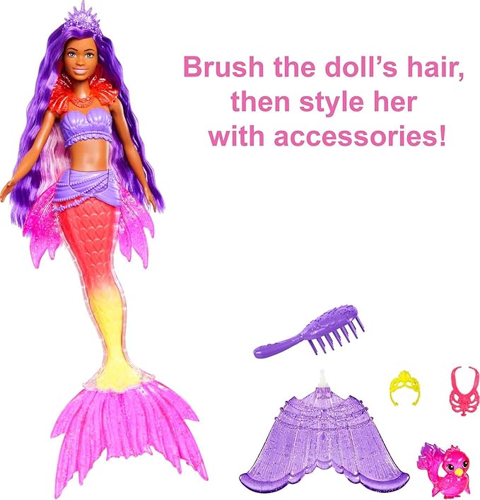 Barbie Mermaid Power Doll Set, Barbie "Brooklyn" Fashion Doll with Phoenix Pet & Accessories, Mermaid Toy with Interchangeable Fins