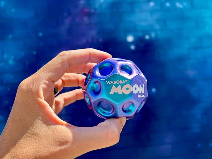 Waboba Metallic Moon Ball Blue- Hyper Bouncy Ball - All Ages Extreme Bounce and Fun - Perfect for Active Play and Outdoor Games
