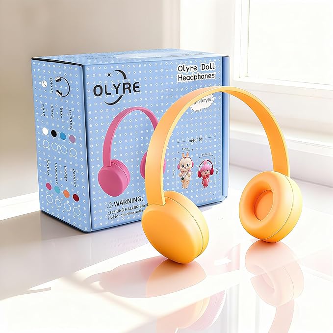 Olyre Doll Headphones for Dolls, Fits 17cm(6.69") Height Trendy Dolls or 1/6 BJDs, Miniature Headset Costume/Clothing Accessory (Doll Not Included) (Orange)