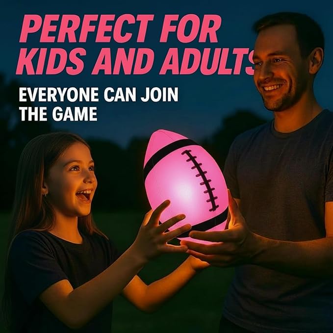TOMLEON Glow in The Dark Football | Ultra-Bright Double LED Light-Up Football Size 6 with 3 Extra Batteries and Pump for Kids & Teens Ages 6+ | Outdoor Fun for Evening Play, Camping & Beach Games