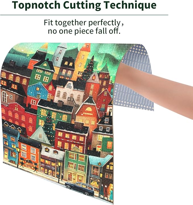 1000 Pieces Puzzle for Adults, Aurora Town Building Jigsaw Puzzles with Different Graphic Partitions on Back, Precisely Cut 27.6''x19.7''(Building)