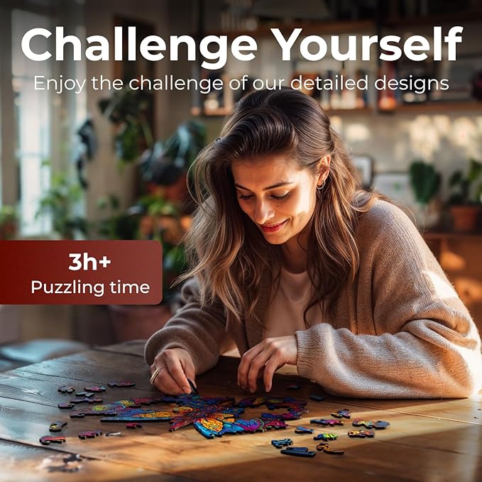 CRAFTHUB Animal Wooden Puzzles for Adults – A4 Galaxy Butterfly with 75 Pieces Wood Puzzles – Jigsaw Puzzles with Unique Animal Shapes – 9.1" x 7.6"