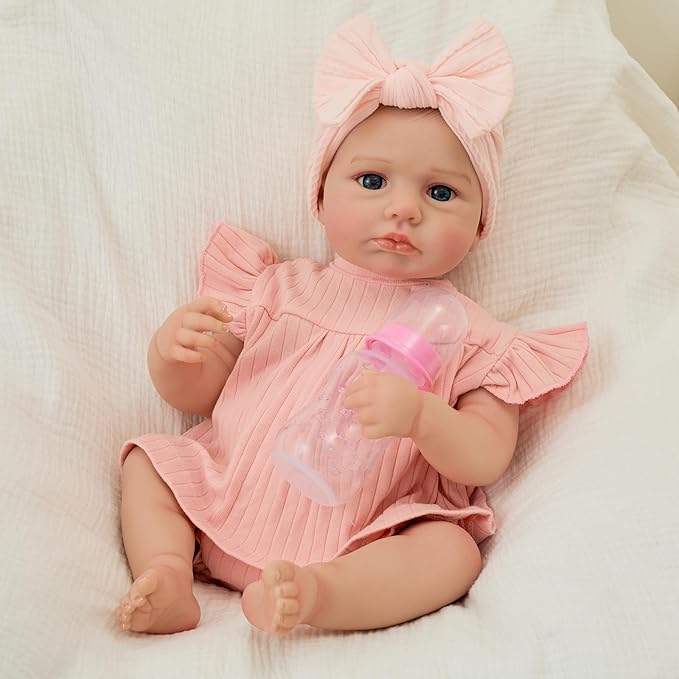 FOCKOF Realistic Reborn Baby Dolls-18 Inch Realistic Baby Doll Girls Soft Cloth Body Reborn Baby with Gift Box for Kids Age 3+
