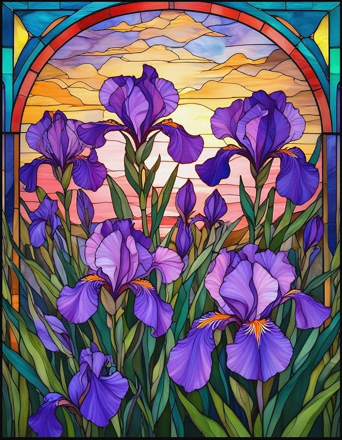 Springbok Stained Glass Iris 500 Piece Jigsaw Puzzle for Adults - Unique Cut Pieces - Made in USA
