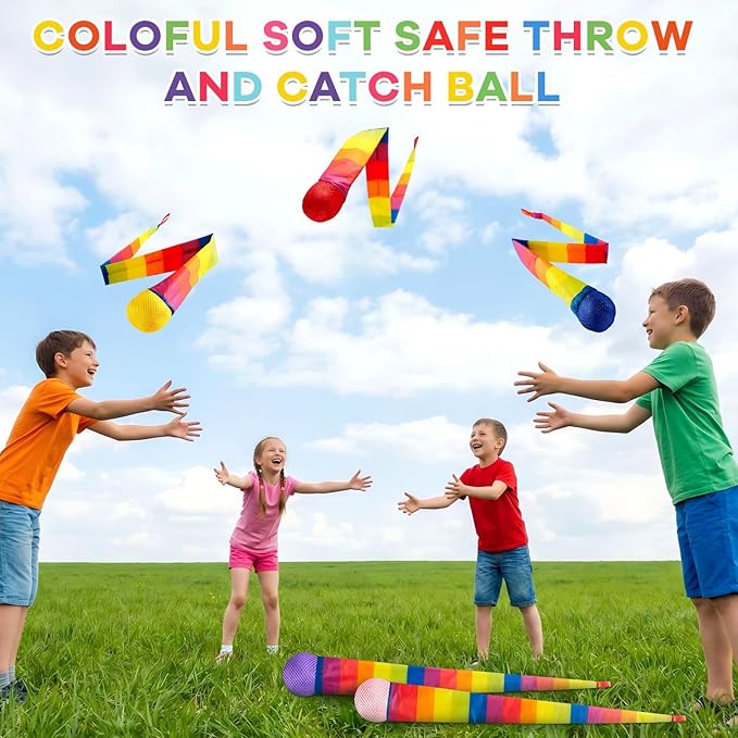18 Pcs 37.4 Inch Throw and Catch Balls with Rainbow Tail Soft Sports Comet Balls Colorful Playground Toys Bulk for Kids Adults Physical Equipment for Indoor Outdoor School Classroom Beach Fun Games