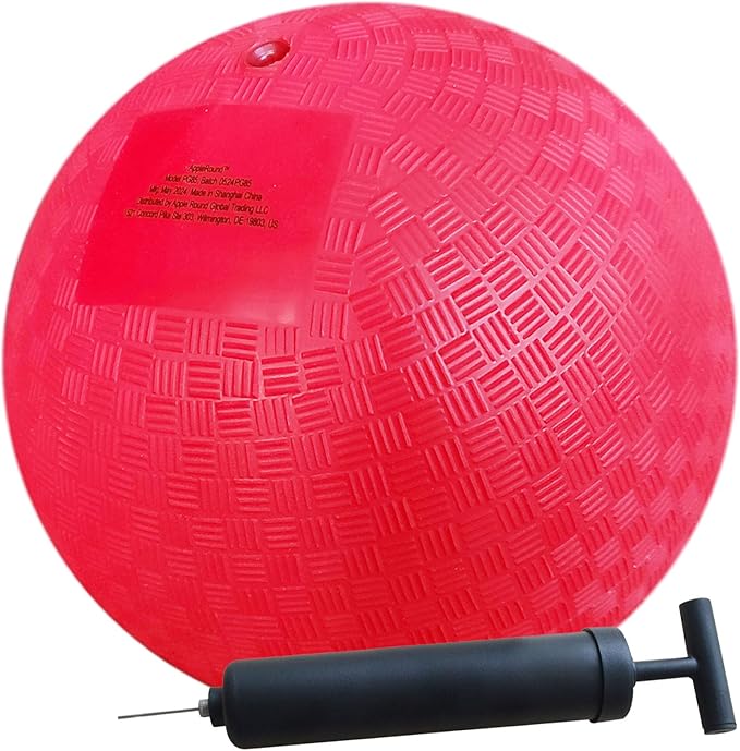 AppleRound 8.5 Inch Playground Ball with Air Pump, Pack of 1 Ball with 1 Pump, Official Size for Dodge Ball, Handball, Camps and Schools (Red)