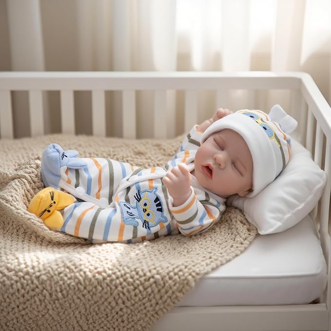 CARANOVO Lifelike Reborn Baby Dolls - 12 Inch Full Body Vinyl Realistic Baby Doll Sleeping Newborn Real Life Small Baby Doll for 3 + Year Old Kids