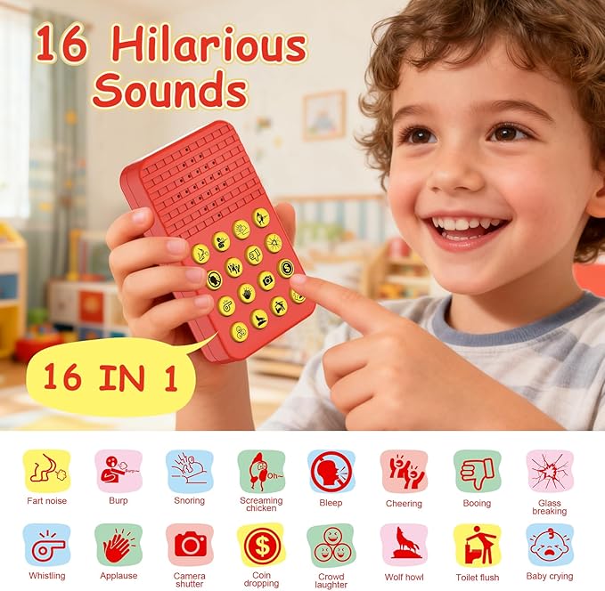 GEERAY Sound Effects Machine, 16 Hilarious Sounds, Include Fart, Applause, Laughter and More, Pocket Sized Funny Noise Maker Toys for Boys Ages 8-13, Cool Gadgets Gag Gifts for Kids Teens Boys Girls