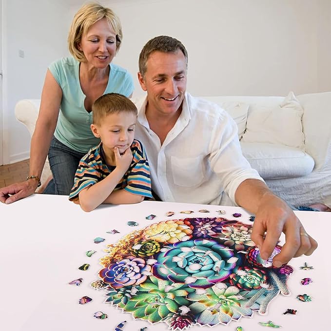 Delobil Mandala Succulent Wooden Puzzles, 500 Pieces Jigsaw Puzzles 16.9'' x16.3'', Unique Design Wooden Puzzles for Adults and Kids, Family Game Gift