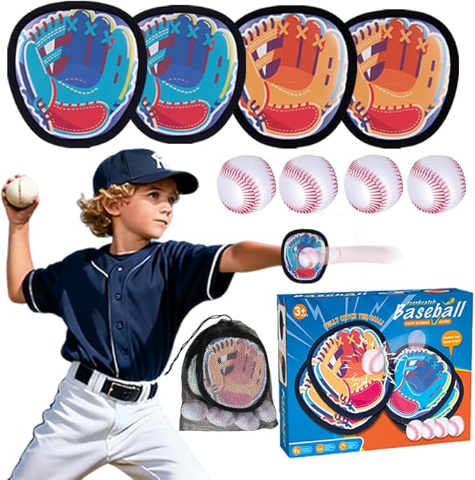Toss and Catch Ball Game, Kids Toddler Baseball Catch Toy, Outdoor Game for Beach Pool Yard, Birthday Easter Basket Suffer Gifts for Boys Girls Age 3-12, 4 Paddles Velcro Ball and Catch Game