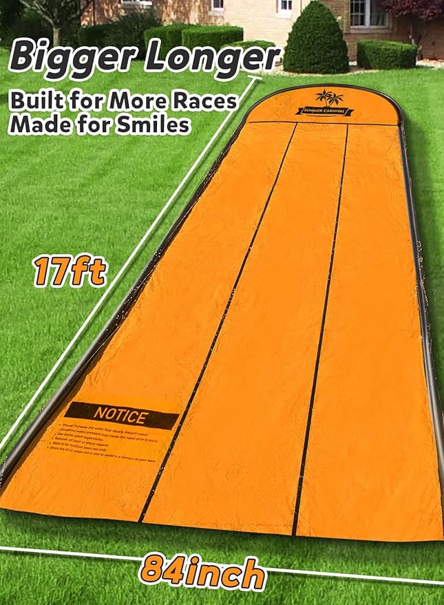 Spring Water Slip and Water Slide for Kids Backyard, 17ft*3 Racing Lanes Slip Water Slides with Sprinkler for Age 5-8 8-12, Summer Outdoor Water Toy with 3 Inflatable Bodyboards
