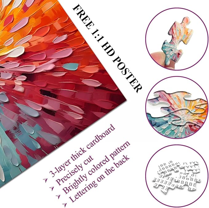Impossible Puzzles 1000 Piece, Colorful Hard Difficult Puzzle for Adults, Gradient Rainbow Challenging Jigsaw Art Painting