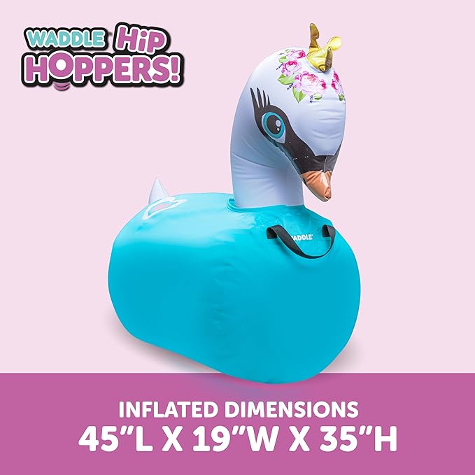 Waddle Hip Hoppers Large Bouncy Hopper - Inflatable Hopping Animal Bouncer Ride On Toys, Easy Grip, Stable Base, Outdoor & Indoor Animal Hopper Toy, Supports Up to 250 Lbs, Ages 5 and Up (Swan)