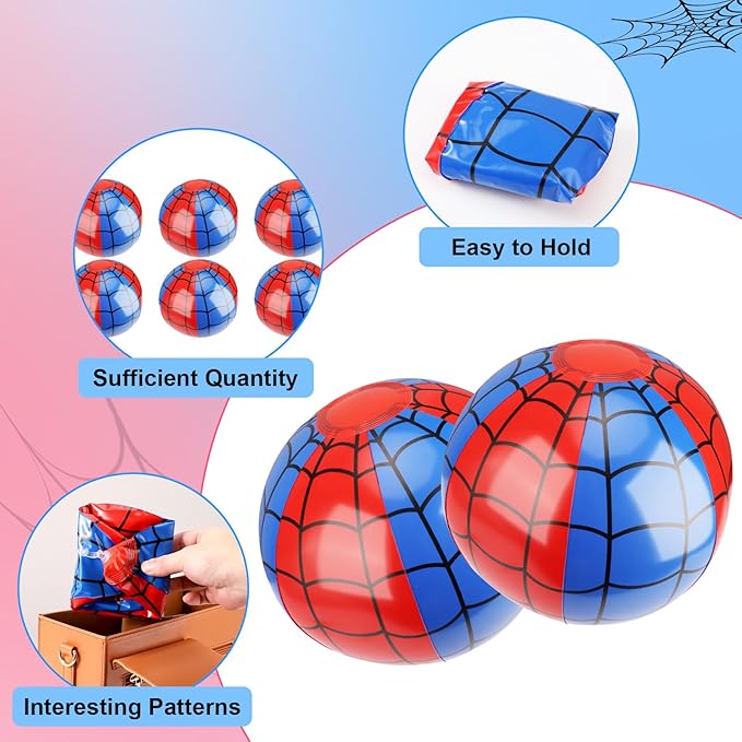 SAVITA 3pcs Spider Web Beach Balls, PVC Material Inflatable Blow up Blue and Red Beach Balls for Kids Party Favors Outdoor Activity Summer Pool Water Toy Game Supplies Decorations