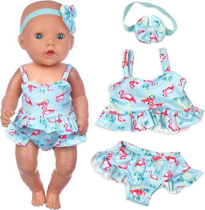UNICORN ELEMENT 8 Pcs Baby Doll Clothes and Accessories, Baby Feeding and Caring Set with Doll Diaper Bag, Clothes, Diapers, Bottles, Pacifier, Swimsuits,Best Gift for Kids