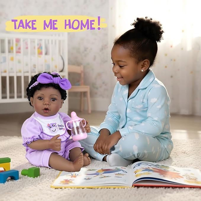 Aori Reborn Baby Dolls Black American Girl - 18" Lifelike Newborn Doll with Posable Limbs Weighted Body for Realistic Feel Handmade Collectible Gift Set Including Bassinet Outfit & Accessories