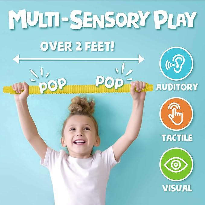 BUNMO Easter Basket Stuffers for Kids - Pop Tubes - Kids Easter Basket Stuffers - Sensory Fidget Toys - Creative Learning - Hours of Fun - Tons of Ways to Play - Non-Mouthable 3+ - 6 Pack Medium