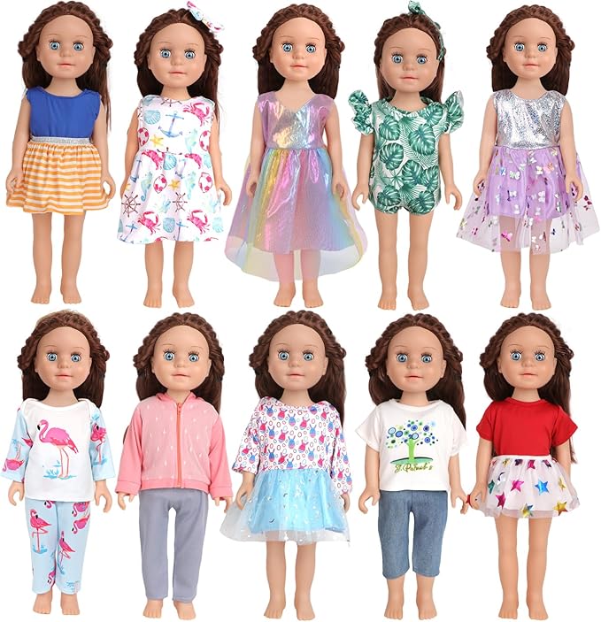 10 Sets of 18 Inch American Doll Clothes, Including 10 of Doll Clothing Dress Outfits for Gift Dolls, Birthday Gifts for Kids