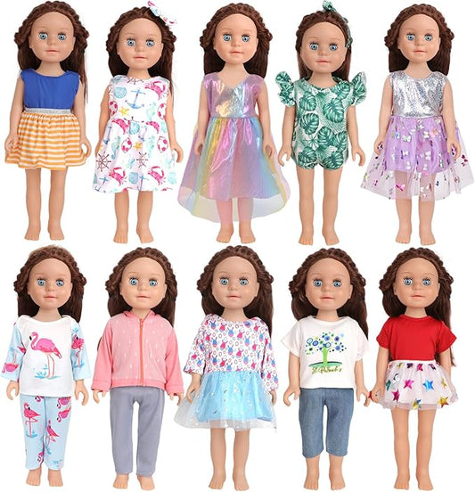 10 Sets of 18 Inch American Doll Clothes, Including 10 of Doll Clothing Dress Outfits for Gift Dolls, Birthday Gifts for Kids