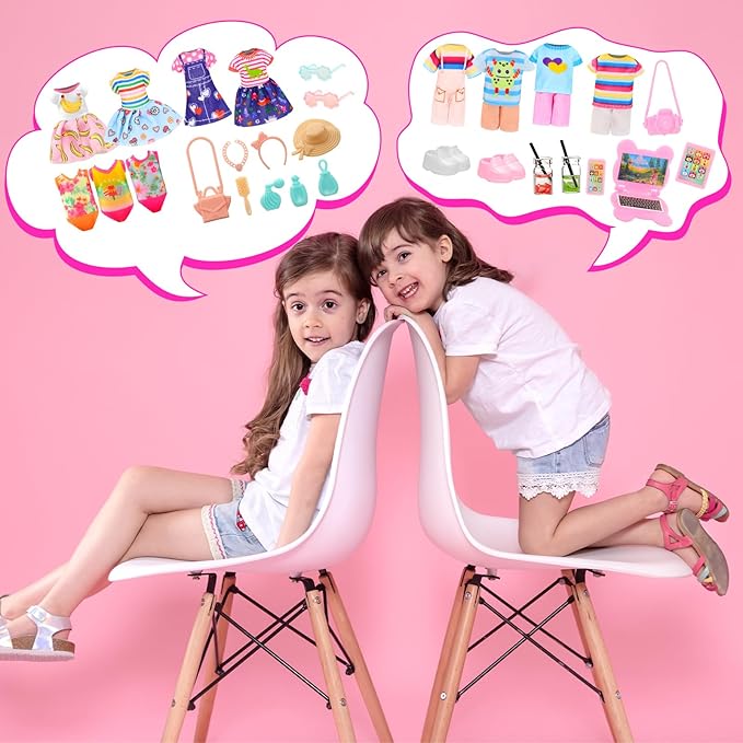 Miunana 27 Pcs Doll Suitcase Luggage Travel Clothes and Accessories for 6 inch Dolls , Including 1 Suitcase 6 Clothes 1 Glasses 19 Travel Accessories
