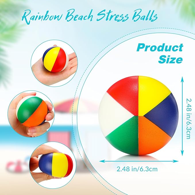 Jerify 24 Pcs Mini Beach Stress Balls 2.5 Inch Foam PU Relief Stress Ball Mini Rainbow Blow Up Beach Balls Toys for Girls Boys Birthday Beach Hawaiian Party Favors Summer Pool Games (Classic Color)