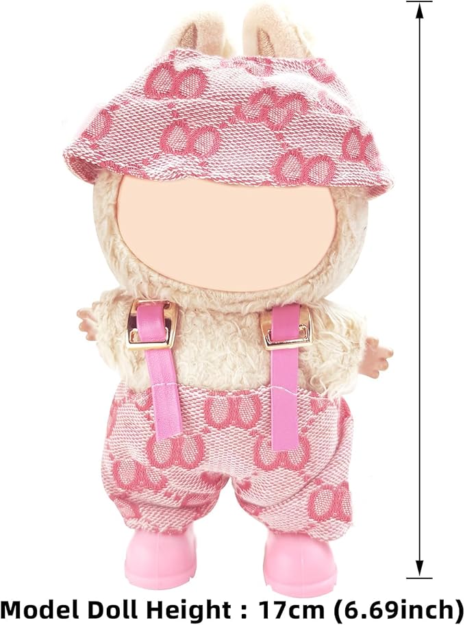 Clothes for Labubu 17cm Doll (NO Doll), 3 Piece Labubu Clothes Set, Cute Labubu Outfits with Accessories, Handmade Crochet La Bubu Doll Dress Up Set（Upstart Set）