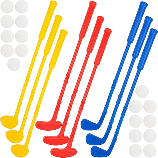 Toddlers Plastic Golf Set Mini Golf Clubs for Kids Include 9 Golf Clubs and 18 Balls for Outdoor Indoor Birthday Christmas Party Gifts, 3 Colors