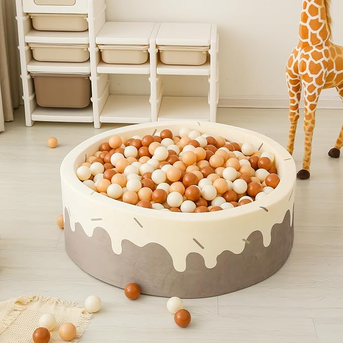 GOGOSO Ball Pit Balls for Toddler, Baby Plastic Playballs Kids Soft Pastel Pelotas Non-Toxic BPA-Free,Cream Coffee+Khaki+White,100 Balls