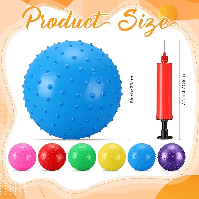 Bouncy Spiky Sensory Ball - Inflatable Massage Stress Fidget Toy Playground Balls for School Party Favors Outdoor Indoor