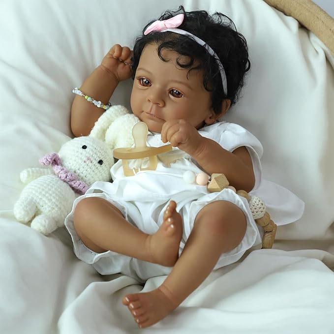 SCOM Reborn Baby Dolls Black Girl- 18 Inch Realistic Newborn Doll Newborn Dolls African American Real Life Baby Gift for Kids Age 3