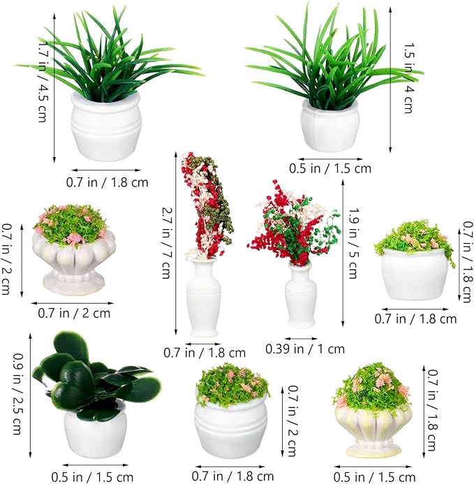 STOBOK 13Pcs Miniature Dollhouse Plant Flowers: Miniature Bonsai Plants Mini Artificial Potted Flower Fake Tiny Greenery Ornament Crafts for Doll House Furniture Home Decor, Random Color