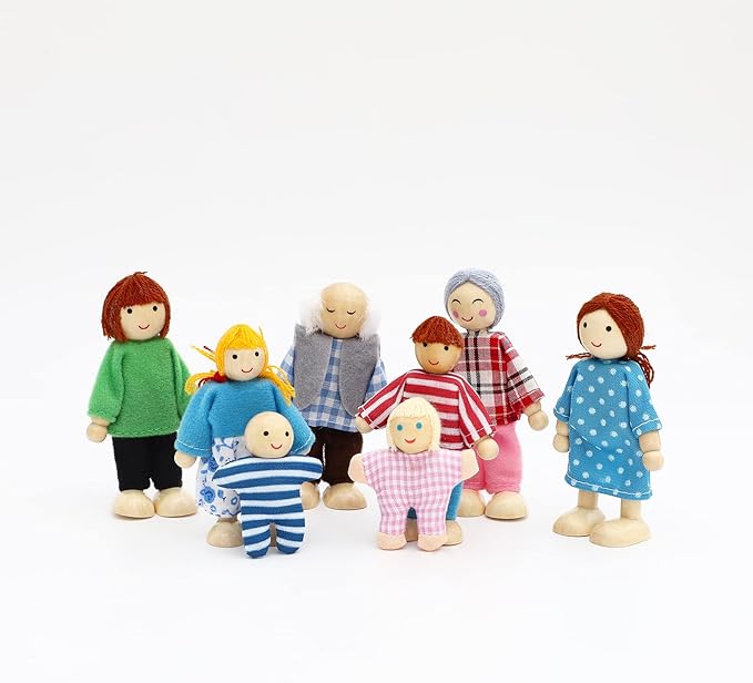 ONEST 16 Pieces Wooden Dollhouse Family Set Mini People Figures Sets Dollhouse Dolls Wooden Doll Family Pretend Play Figures Accessories for Pretend Doll House