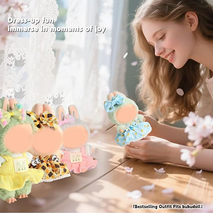 Doll Clothing for Labubu, Premium Outfits for Labubu Dressing up, Doll Accessories for Labubu with Dress, Bow(Blue)