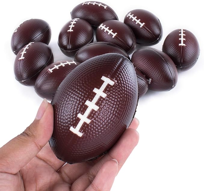 Super Z Outlet Mini Foam Sports Balls for Kids Adults Mini Baseball Football Basketball Soccer Stress Bulk Toy Game Party Decoration Relaxable (Football) - Pack of 12