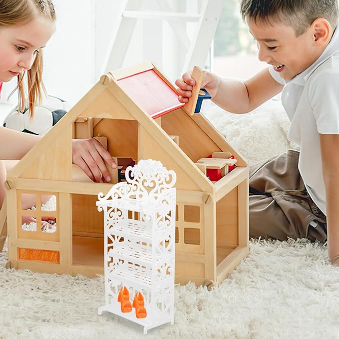 NUOBESTY Doll Shoes Rack Miniature Dollhouse Furniture for Girl Dolls Organizers Storage Accessories Playset