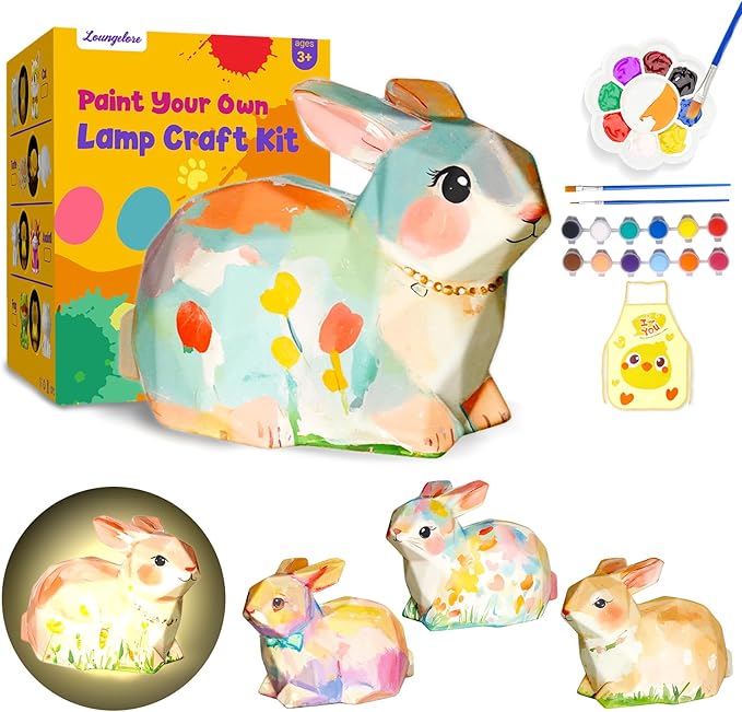 Paint Your Own Bunny Lamp Kit, Arts and Crafts for Kids Ages 8-12, Art Supplies Painting kit for Kids 6-12, Bunny Crafts Night Light, Birthday Easter Party Holiday Gift for Girls Boys Ages 3 4 5 6 7+