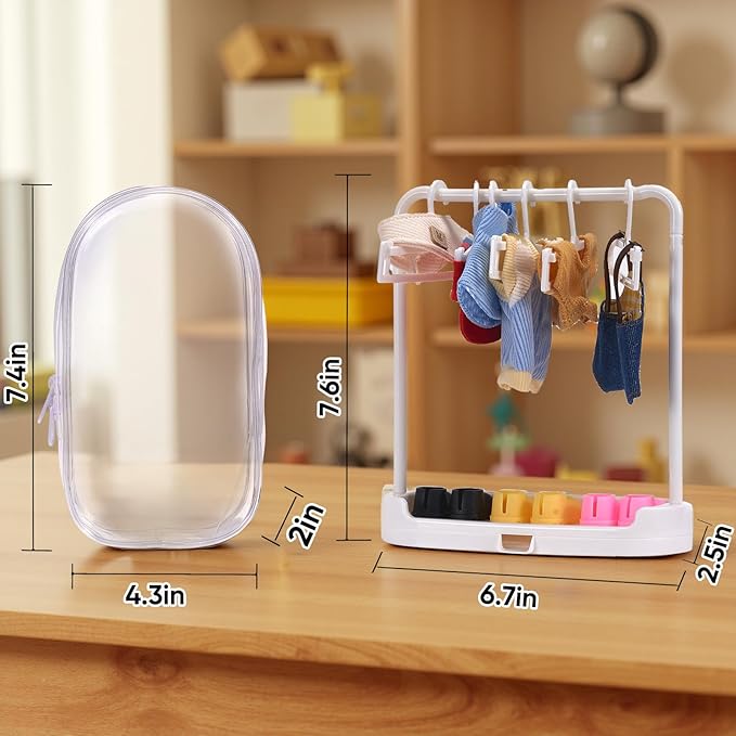 Doll Clothes and Accessories for Labubu Clothes 4 Pairs of Shoes 2 Pairs of Glasses 1 Hanger 1 Dust Bag 4 Decorative Pendants and 2 Hats for 17cm Labubu Outfits (No Doll)